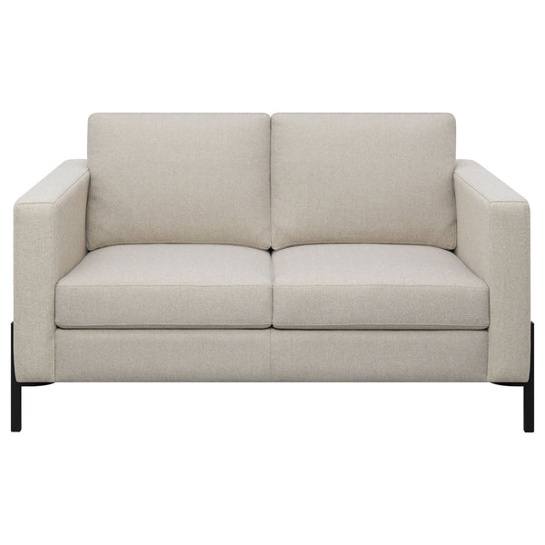 English Elm Dulcie Mid-Century Modern 2-Piece Sofa and Loveseat Set in Oatmeal Herringbone Fabric with Metal Legs, Tailored Comfort B062S01240