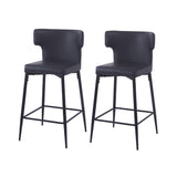 Christopher Knight Home® - Noble House - - 28Inch Counter Height Bar Stools Set Of 2, Modern Bar Upholstered Chairs With Pu Leather, Metal Footrest And Frame For Kitchen Island, Bar Table, Dining Room, Black