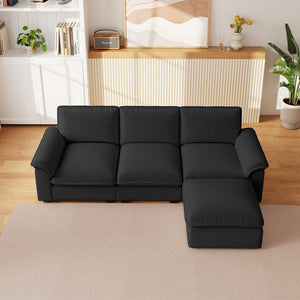 English Elm Cloud Sectional Sofa with Movable Chaise Soft Chenille Upholstery for Modern Living Rooms Black W1359S00065