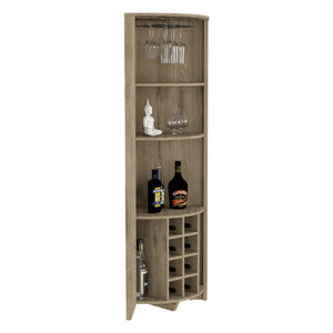 English Elm Essential Corner Bar Cabinet with Wine Rack & Cup Holders, Space-Saving Three-Tier Storage Solution Light Oak 75 L x 24 W x 3 H B200S00404