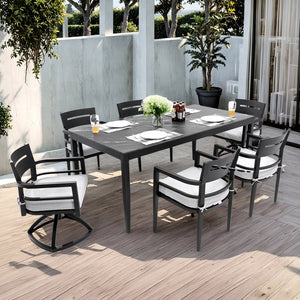 English Elm Modern 7Pc Outdoor Patio Dining Set With Black Marble-Look Table, 4 Chairs & 2 Swivel Rockers W1886S00015