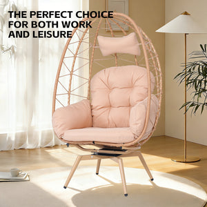 English Elm Oversized Swivel Rattan Egg Chair with Plush Cushions for Patio or Indoor Lounging T5880P501004
