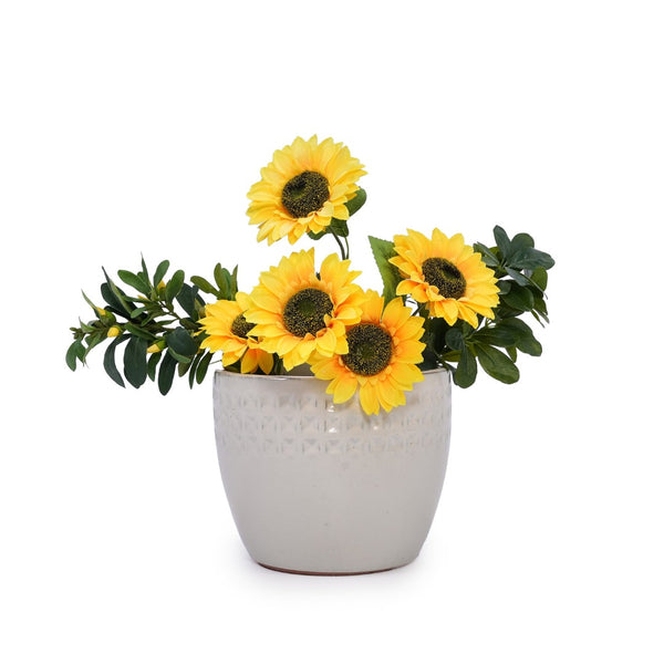 English Elm Set Of 3 Ceramic Flowerpots - Handcrafted Modern Planters In Ancient White For Stylish Spaces W3273P321485-GIGA