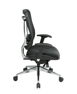 OSP Home Furnishings Executive Ergonomic High Back Office Chair with Mesh Lumbar Genuine Leather Seat Metal Base 818A-41P9C1A8