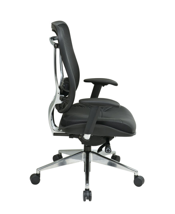 OSP Home Furnishings Executive Ergonomic High Back Office Chair with Mesh Lumbar Genuine Leather Seat Metal Base 818A-41P9C1A8