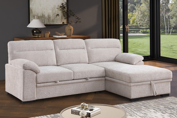 English Elm Kipling Chenille Sleeper Sectional with Storage Chaise and Usb Console Charging B061S00952