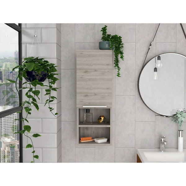English Elm Milwaukee Smokey Oak Medicine Cabinet with Mirror Door, Two Interior Shelves and Open Bottom Storage Light Gray 36 L x 16 W x 4 H B128P148941