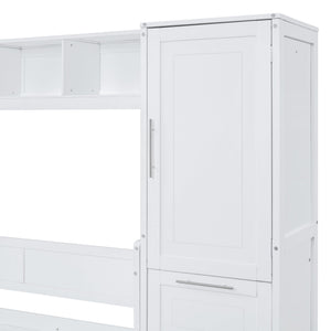 English Elm Queen Murphy Wall Bed with Integrated Wardrobe and Drawers for Studio or Guest Room White LP000793AAK-2