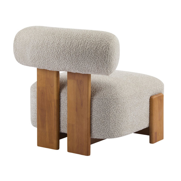 English Elm 27.25" Boucle Lounge Chair Solid Wood Frame Rolled Back Sculptural Living Room Accent N767P354792A