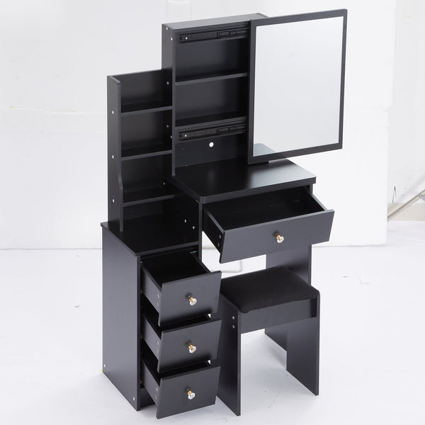 English Elm 29.2" Elegant Small Space Vanity Table With Sliding Mirror & Cushioned Stool, Stylish Storage Solution W936P226030