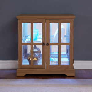 English Elm Led Curio Display Cabinet - Antique Oak Showcase With Adjustable Shelves, Remote & Lattice Doors For Home W2275P231692