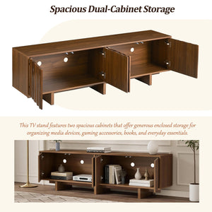 English Elm Retro Wood Grain Media Console Wavy Door Cabinet for Living Room Tvs 75 In N721P379534D