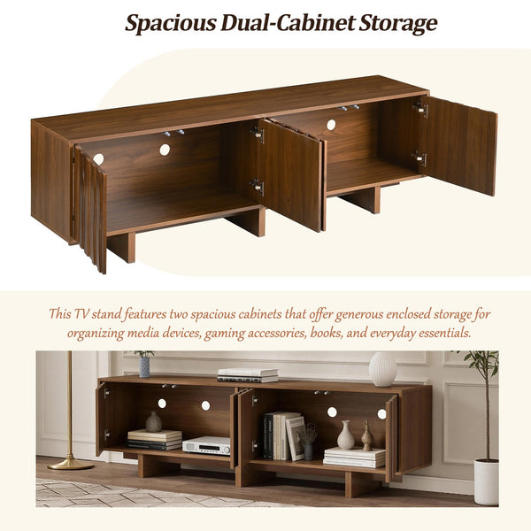 English Elm Retro Wood Grain Media Console Wavy Door Cabinet for Living Room Tvs 75 In N721P379534D