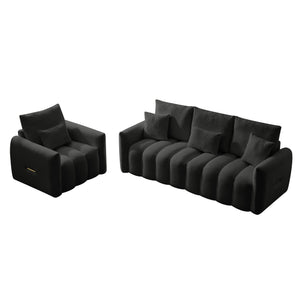 English Elm 80.7 Inch Plush Teddy Velvet 3 Seat Sofa Solid Wood Frame with Six Included Cushions Black W2564S00067