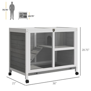 English Elm Bunny Hutch Two Story Fir Wood Pet House with Plexiglass Panel and Rolling Wheels T3971P436226