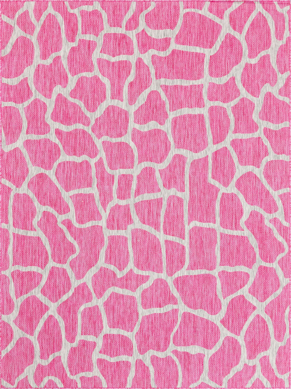 Unique Loom Outdoor Safari Giraffe Machine Made Animal Print Rug Magenta, Ivory 9' 0" x 12' 0"