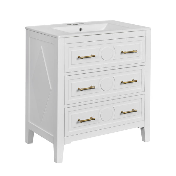 English Elm 60'' Bathroom Vanity Set With Elegant Ceramic Sink, Soft-Close Drawers, Solid Wood Frame Storage Solution N710SS00003K