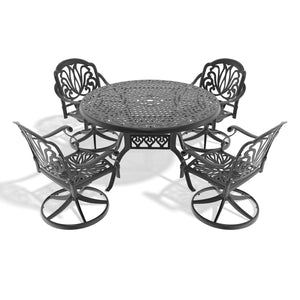English Elm 5-Piece All-Weather Cast Aluminum Dining Set With 4 Plush Swivel Chairs & Round Table For Comfort W1710S00439