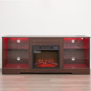 English Elm TV LED Fireplace TV Stand with Bluetooth LED Lights, Remote, USB Charging & Ample Storage, 58" Espresso W2275P257463