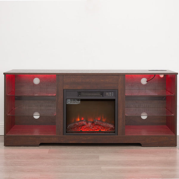 English Elm TV LED Fireplace TV Stand with Bluetooth LED Lights, Remote, USB Charging & Ample Storage, 58" Espresso W2275P257463