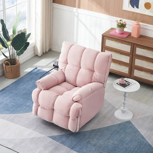 English Elm Single Teddy Upholstered Recliner Chair with Solid Wood Frame, Sponge Cushions & Phone Stand, Adjustable Back to 150° Pink W1278P212866