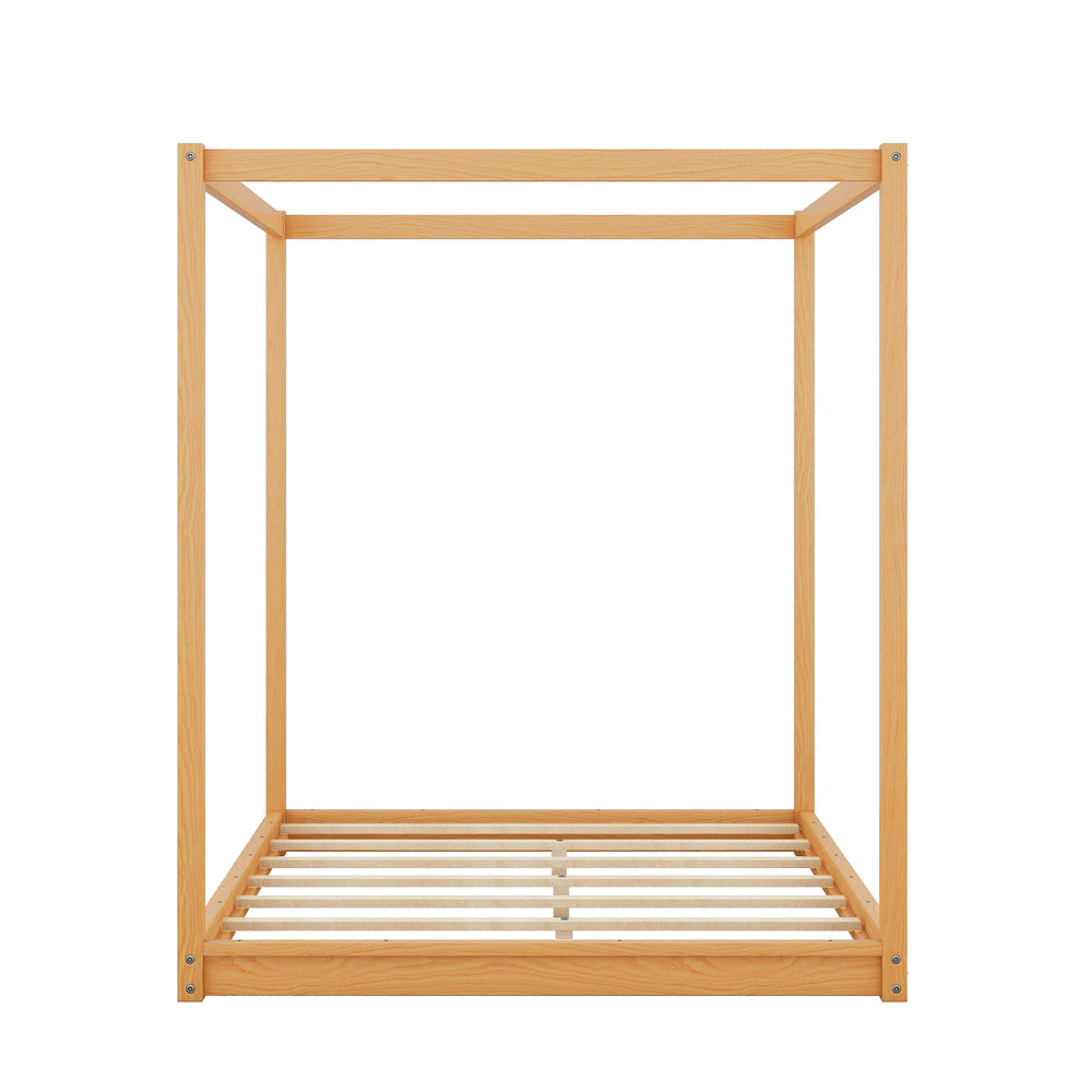 English Elm Queen Canopy Platform Bed with Sturdy Support Legs, Pine/MDF Frame, Slatted Ventilated Base, 550lb Capacity Natural WF293232AAM