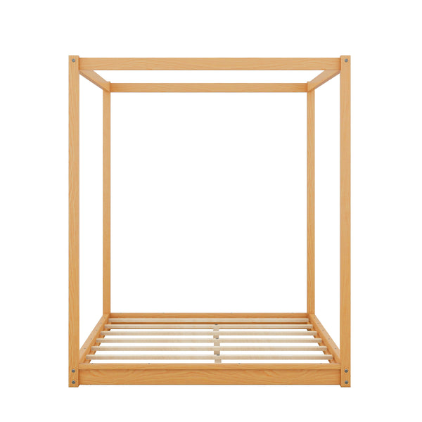 English Elm Queen Canopy Platform Bed with Sturdy Support Legs, Pine/MDF Frame, Slatted Ventilated Base, 550lb Capacity Natural WF293232AAM