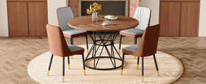 English Elm Table and Chair Set Round Walnut Mdf Top Hourglass Base with Four Pu Leather Seats Brown,Light Gray,Walnut+Black W1151S04841