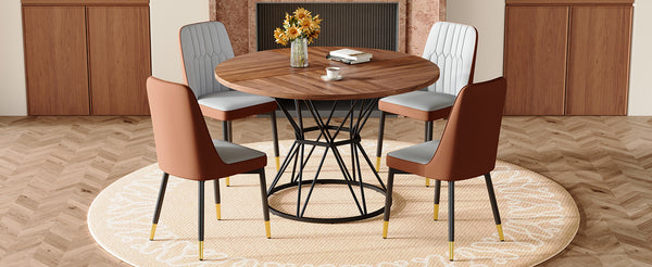 English Elm Table and Chair Set Round Walnut Mdf Top Hourglass Base with Four Pu Leather Seats Brown,Light Gray,Walnut+Black W1151S04841