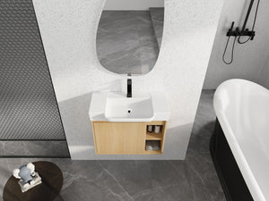 English Elm 28'' Floating Bathroom Vanity with Ceramic Sink Soft Close Door Melamine Cabinet Light Oak W999P426639