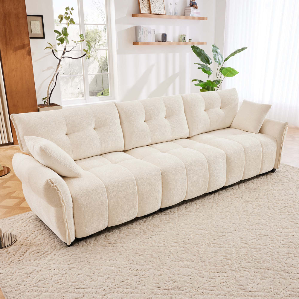 English Elm 3-Seater Sofa With 2 Pillows - Elegant Beige Chenille Upholstery, Solid Wood Frame, Modern Comfort W714S01136