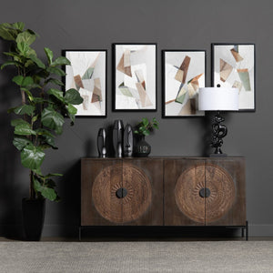 Crestview Collection Coastal 4-door Media Credenza - Stylish Solid Mango Wood Tv Stand With Modern Iron Legs & Storage Brown Solid Wood Cvfnr4605