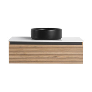 English Elm 36'' Floating Wall Mounted Vanity with Art Ceramic Vessel Sink and Soft Close Drawer W999S00363