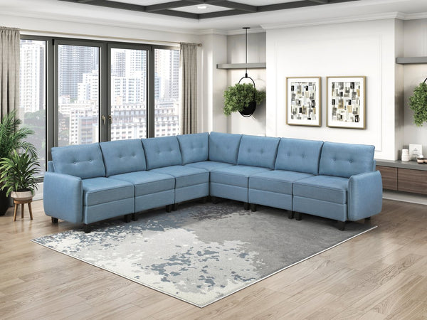 English Elm Living Modular Armless Chair with Hidden Storage, Tufted Fabric Comfort, Solid Wood Frame, Easy Assembly Blue 28.5 L x 37.75 W x 16 H B011P309913