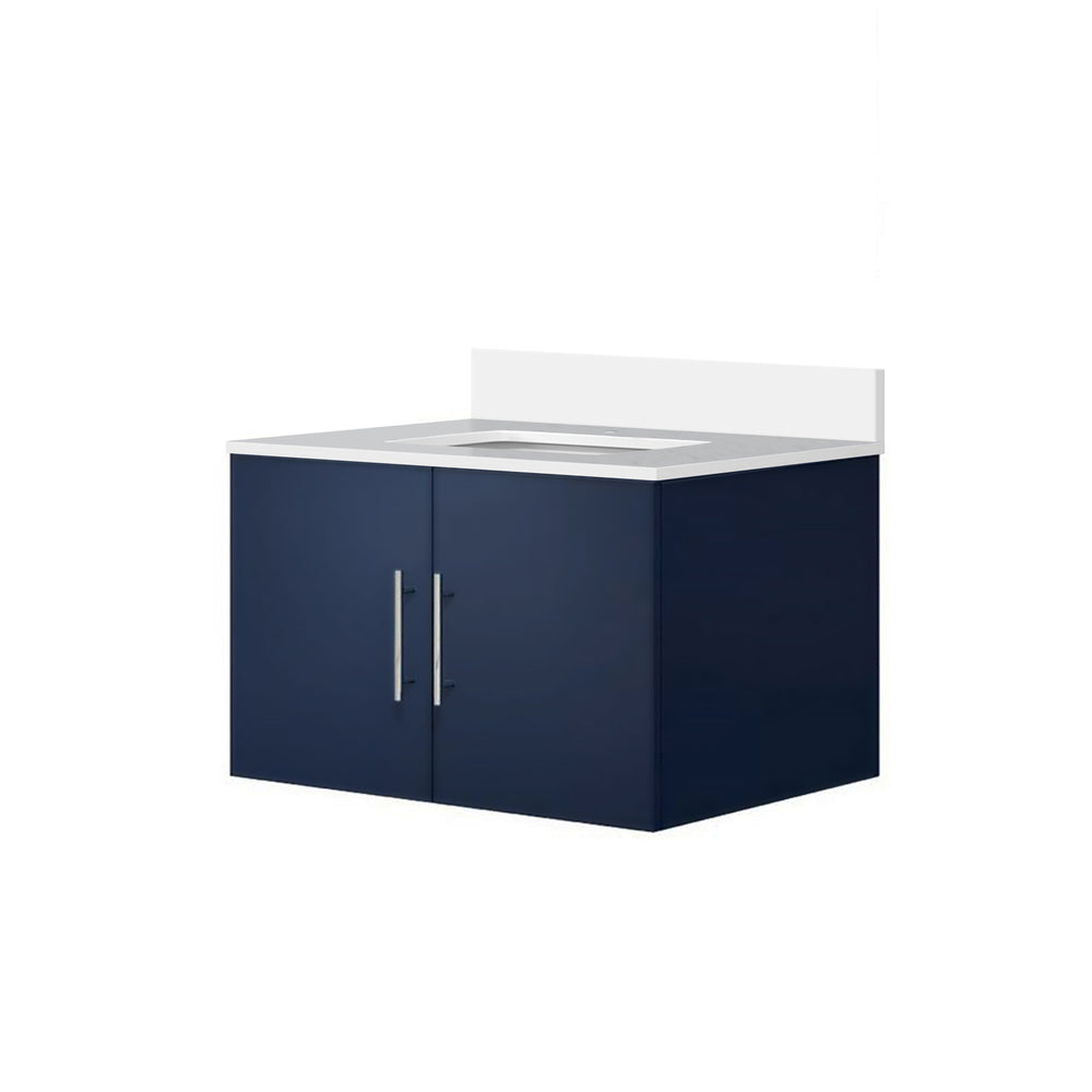 English Elm Navy 30 in. Bath Vanity with White Quartz Top, Solid Wood Frame, Soft-Close Drawer, Storage Durable B2731P258582