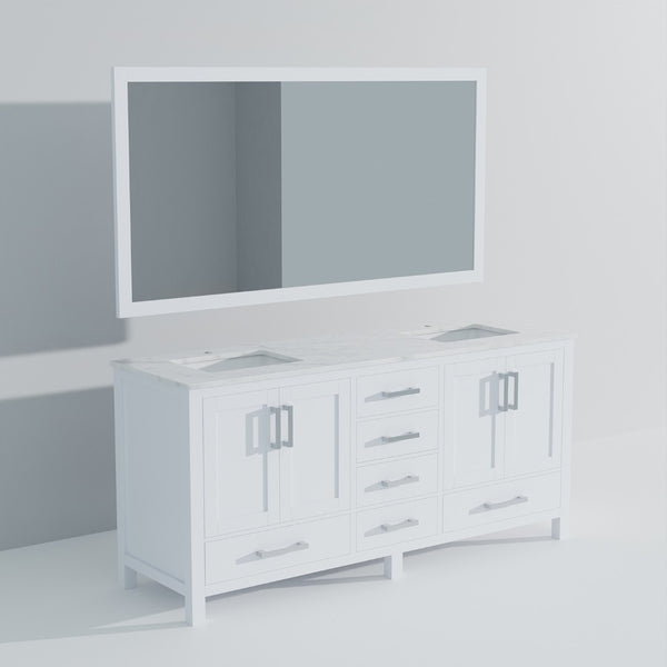 English Elm White Double Bath Vanity With Carrara Marble Top & Large Mirror - Elegant Storage Solution For Bathrooms B2731S00703-GIGA