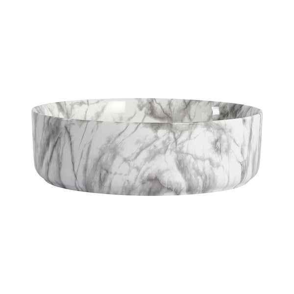 English Elm Ceramic Art Vessel Sink Above Counter – Elegant Gold Line Pattern, Durable Glaze, Easy-Clean Finish White+gray W999P346773