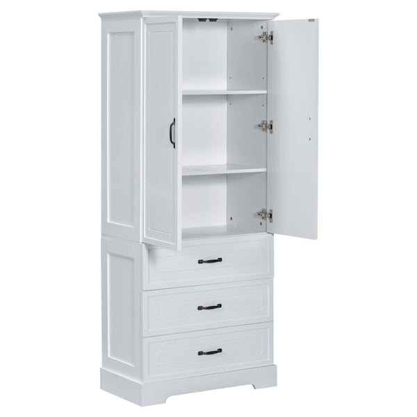 English Elm Tall Bathroom Storage Cabinet - Modern White Design With Adjustable Shelves, Drawers & Doors! N725P206123K-GIGA