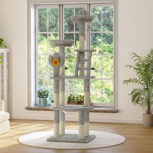 English Elm 72in Cactus Cat Tower Sisal Posts Plush Perches Capsule Pod Multi-level Climb Gray W1578P447629