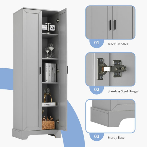 English Elm Storage Cabinet With Two Doors – Versatile Grey Mdf With Adjustable Shelf & Anti-Tip Safety Features N725P181207E-GIGA