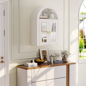 English Elm Wall Mounted Arched Cabinet Tempered Glass Doors Led Lighting Adjustable Shelves Bathroom White T3210P471554