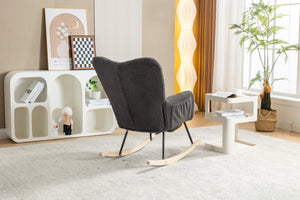 English Elm 067-teddy Fabric High Back Nursery Rocking Chair with Adjustable Footrest and Storage Pocket Dark Gray W527P420906