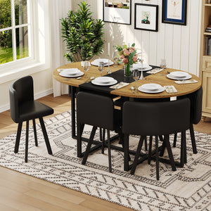 English Elm 7-piece Oval Dining Set with Pu Leather Chairs Modern Kitchen Table for Six Black,Wood W3875S00088