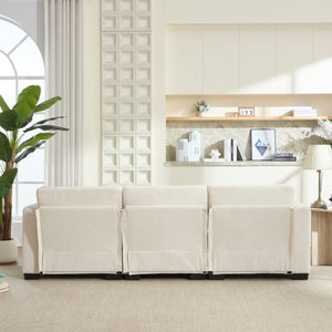 English Elm Modern Chenille L-shaped Sectional with Usb Charging Ottoman Storage Living Room Couch Beige W2120S00016