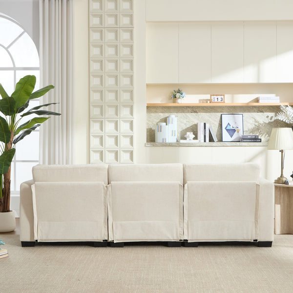 English Elm Modern Chenille L-shaped Sectional with Usb Charging Ottoman Storage Living Room Couch Beige W2120S00016