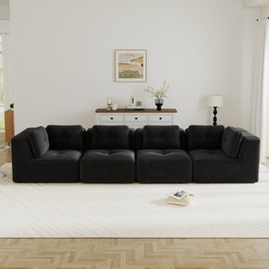 English Elm Modern Corduroy Tufted Modular Sectional with Deep Seating and Anti-slip Base Black W714S01792