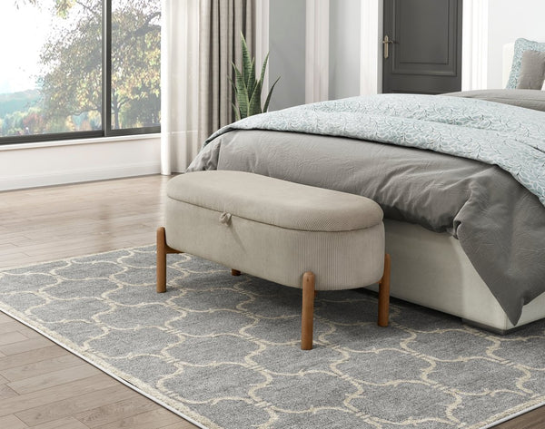 English Elm Storage Bench Corduroy Upholstered Lift Top Seat with Wood Legs Mid Century Bedroom Taupe B011P298252