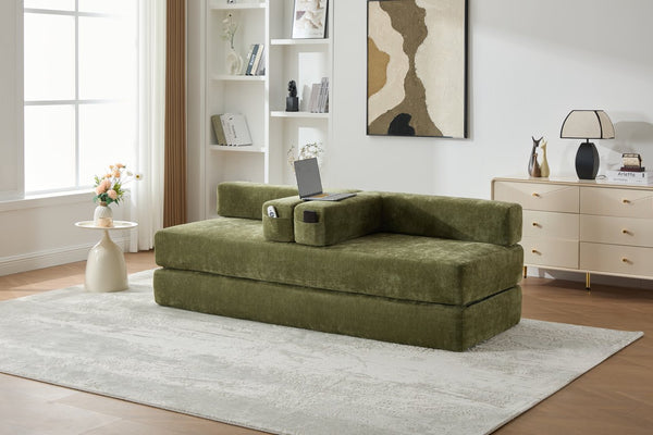 English Elm UNITED Folding Sofa Bed with Removable Cover Zipper, Chenille Memory Foam Sleeper for Small Spaces Green W1568P293807