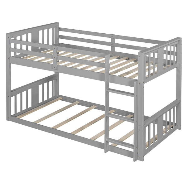 English Elm Twin Over Kids Bunk Bed Solid Pine Frame Gray Finish with Safety Guardrail N708P242163E