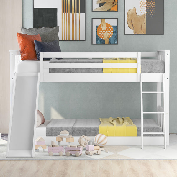 English Elm Twin Twin Bunk Bed with Convertible Slide & Reversible Ladder, Space-Saving Pine Frame for Kids Rooms White GX000213AAK-1